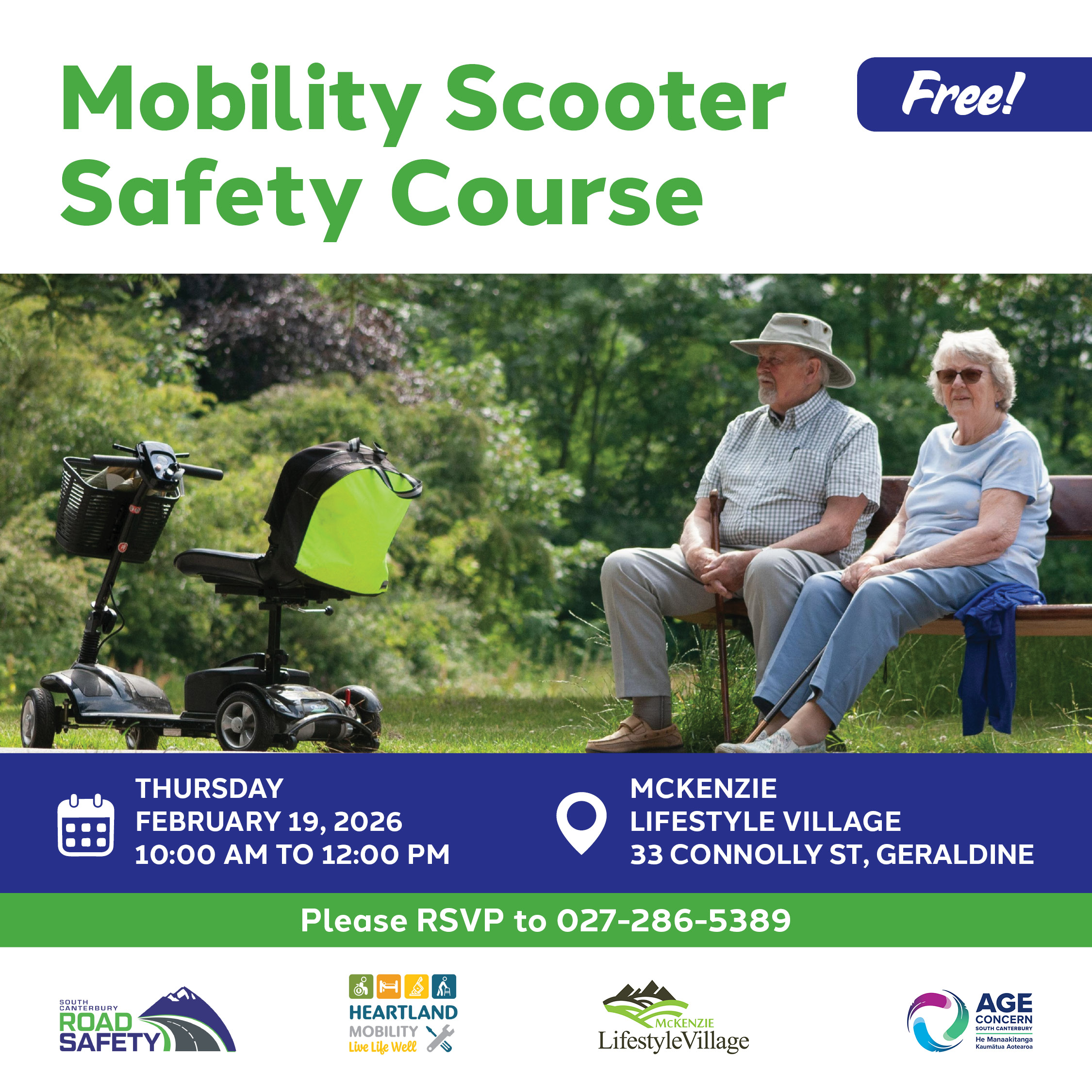 Promo flyer for mobility scooter safety workshop